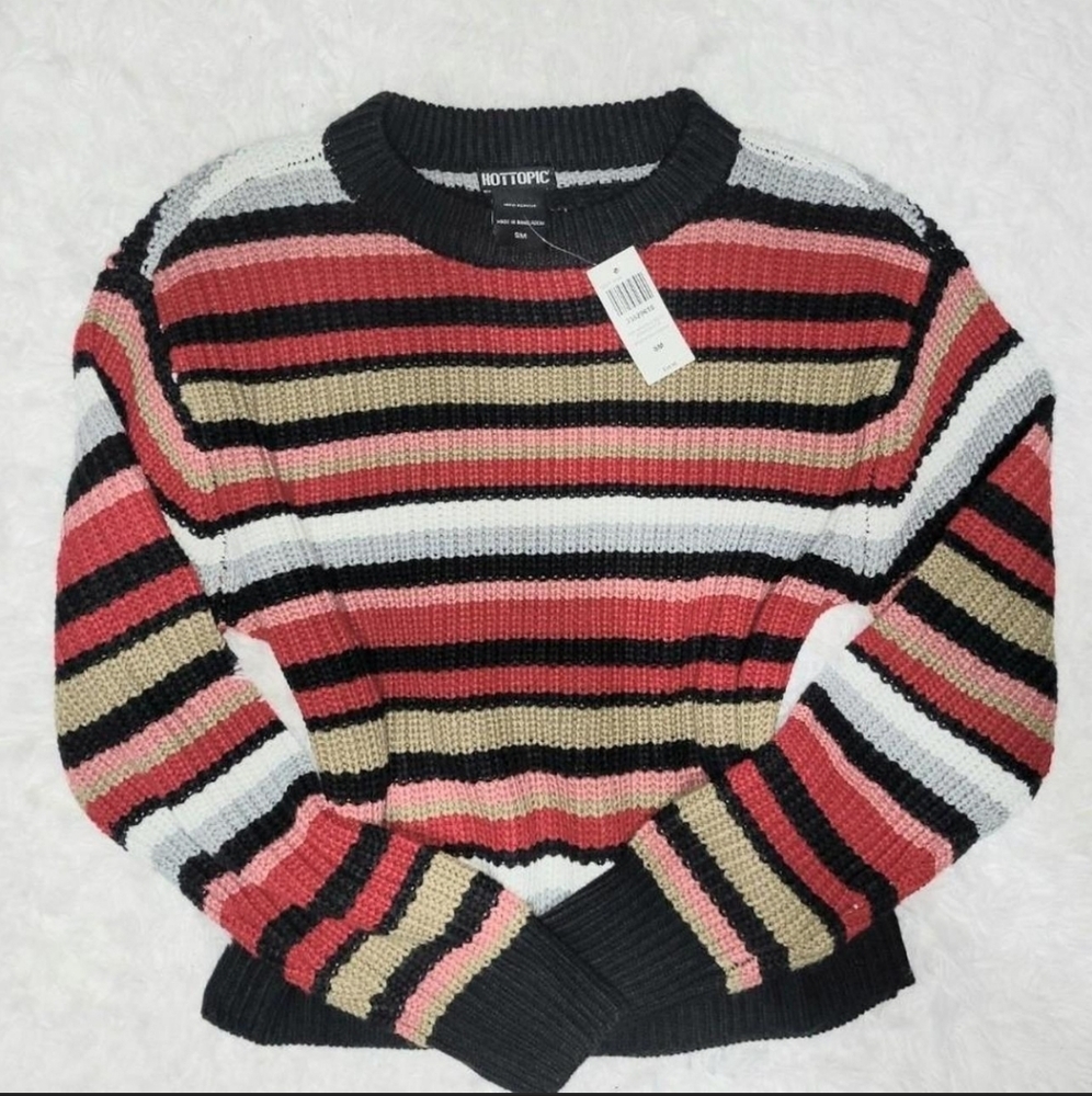 Hot Topic Red & Grey Striped Knit Sweater Women's US Small! ✨️ NWT